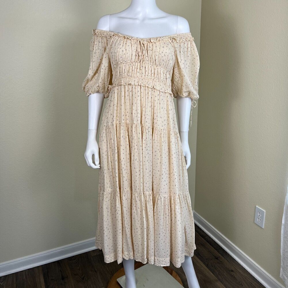 En Saison Women's Size S Yellow Roberta Floral Smocked Ruffle Midi Dress Yellow - Picture 7 of 16